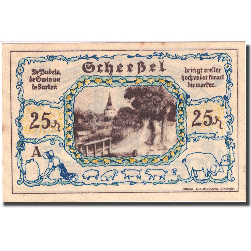 Banknote, Germany, Scheessel, 25 Pfennig, personnage, 1921 UNC(63) Mehl 1174.1a