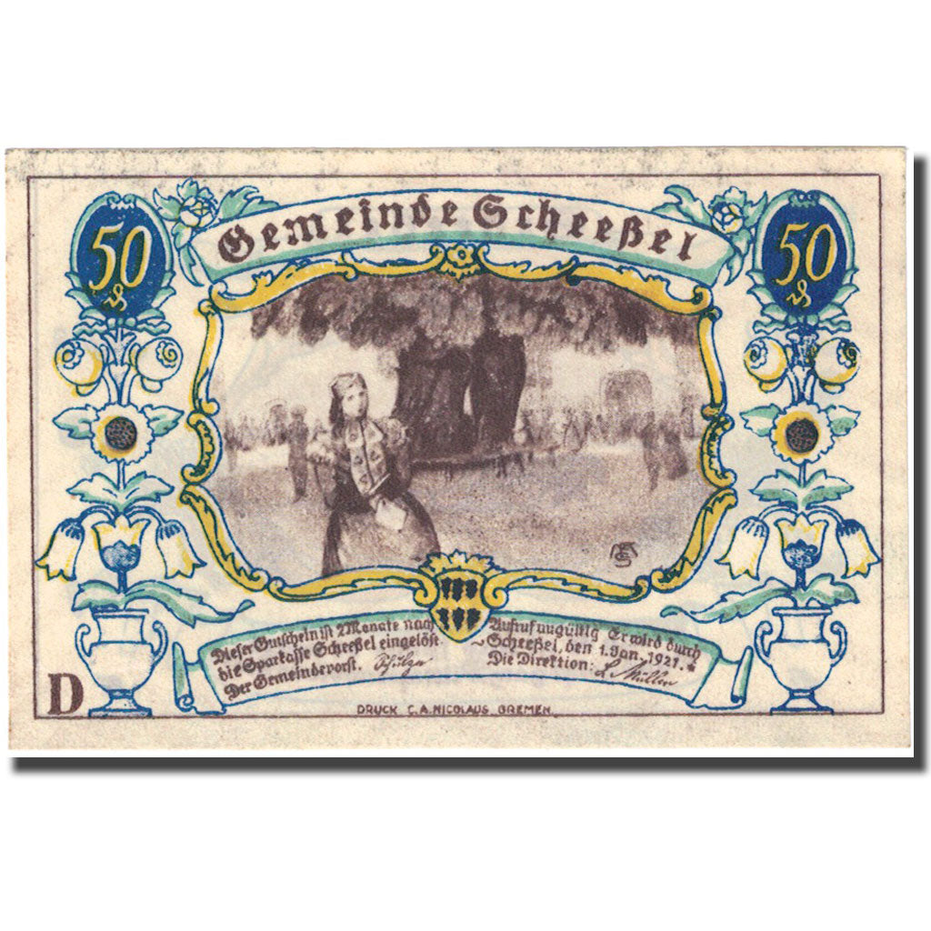 Geldschein, Deutschland, Scheessel 50 Pfennig agriculteur 1921 UNZ- Mehl 1174.1a