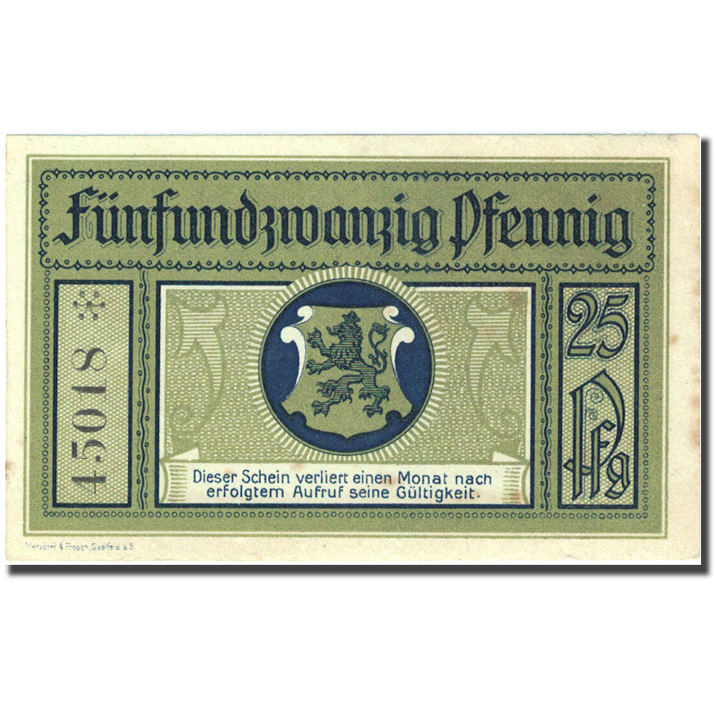Banknote, Germany, Leutenberg, 25 Pfennig, Blason, 1921, UNC(63), Mehl:796.1a