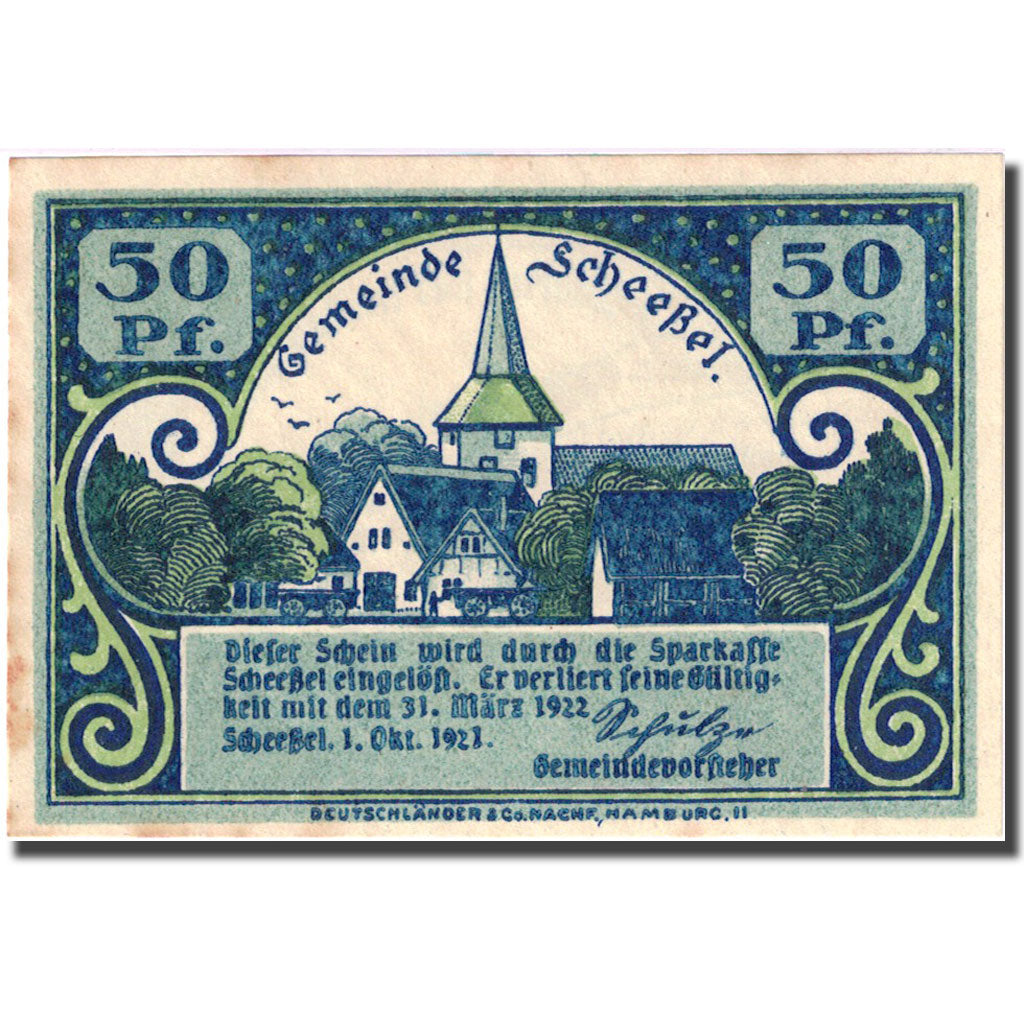 Banknote, Germany, Scheessel, 50 Pfennig, personnage, 1921 UNC(63) Mehl 1174.2