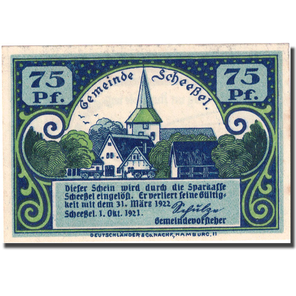 Banknote, Germany, Scheessel, 75 Pfennig, personnage 1, 1921 UNC(63) Mehl 1174.2
