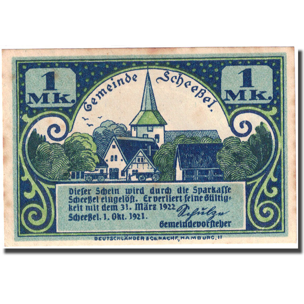 Banknote, Germany, Scheessel, 1 Mark, personnage 2, 1921 AU(55-58) Mehl 1174.2