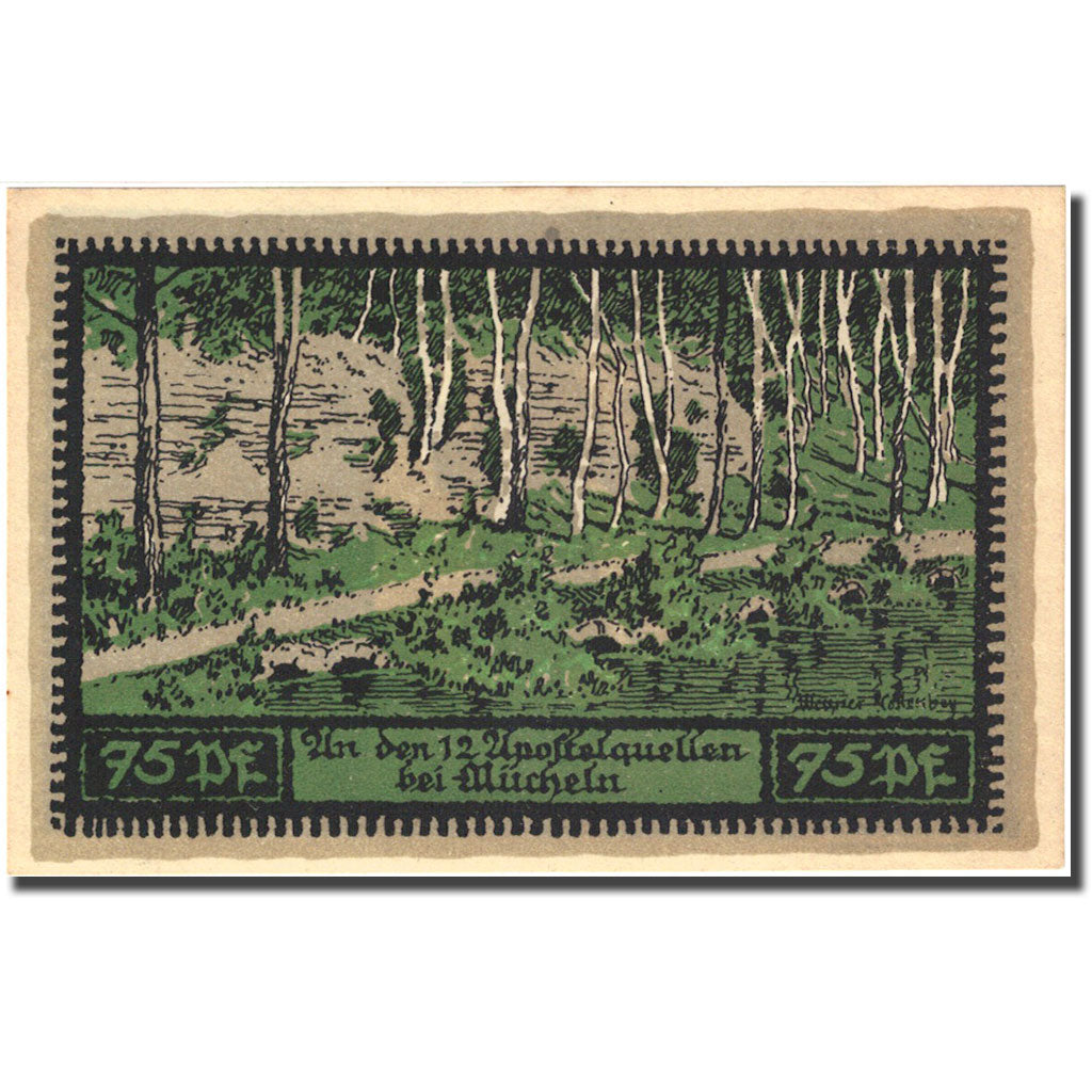 Banknote, Germany, Mücheln, 75 Pfennig, Forêt, 1921 UNC(63) Mehl 902.1