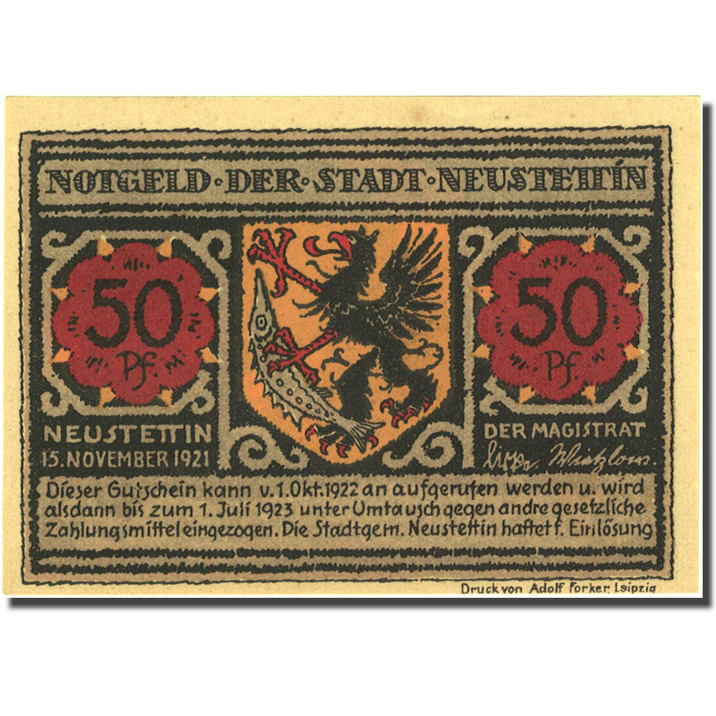 Geldschein Deutschland Neustettin 50 Pfennig personnage 2, 1921 UNZ- Mehl 968.1