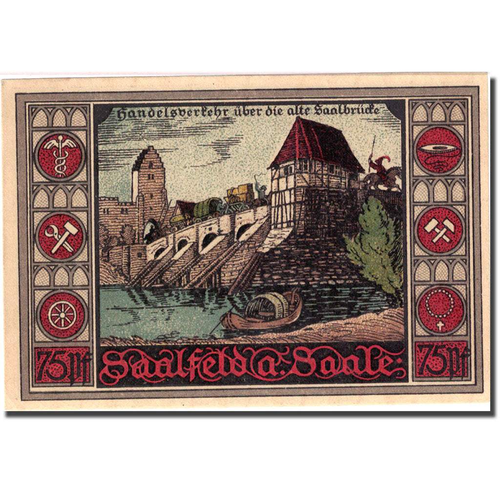 Banknote, Germany, Saalfeld, 75 Pfennig, château, 1921 UNC(63) Mehl 1155.5a