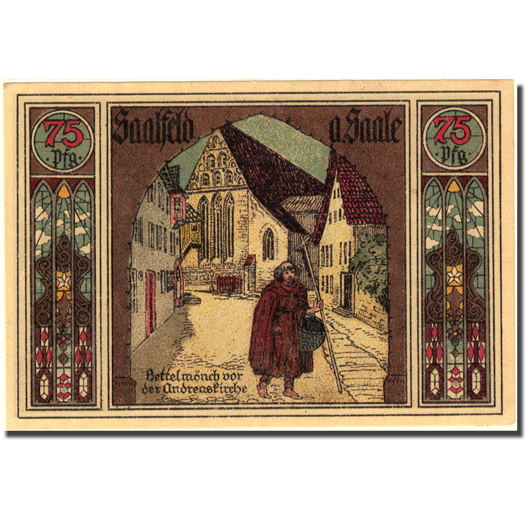 Banknote, Germany, Saalfeld, 75 Pfennig, Eglise, 1921 UNC(63) Mehl 1155.5a
