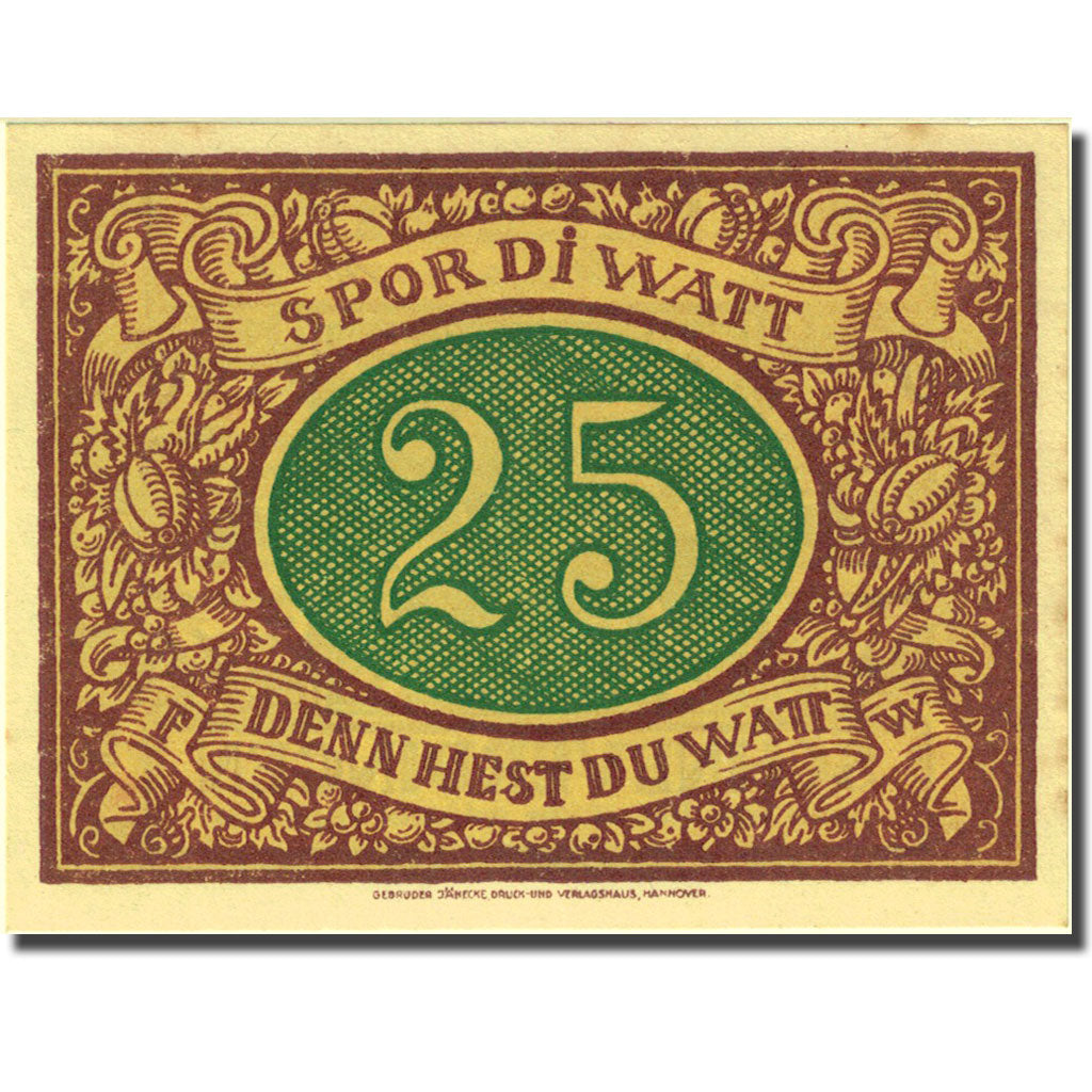 Banknote Germany Schneverdingen 25 Pfennig 1922 yellow green UNC(63) Mehl 1193.1