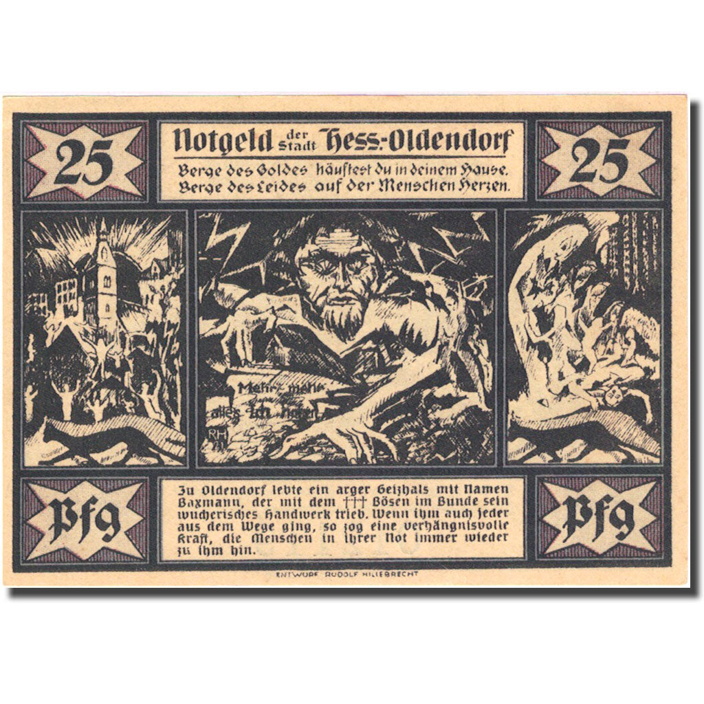 Geldschein, Deutschland, Hessisch Oldendorf, 25 Pfennig 1921 UNZ- Mehl 606.1