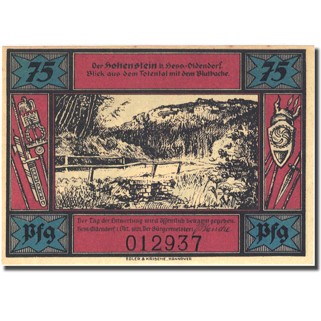 Banknote, Germany, Hessisch Oldendorf, 75 Pfennig 1921 UNC(63) Mehl 606.1
