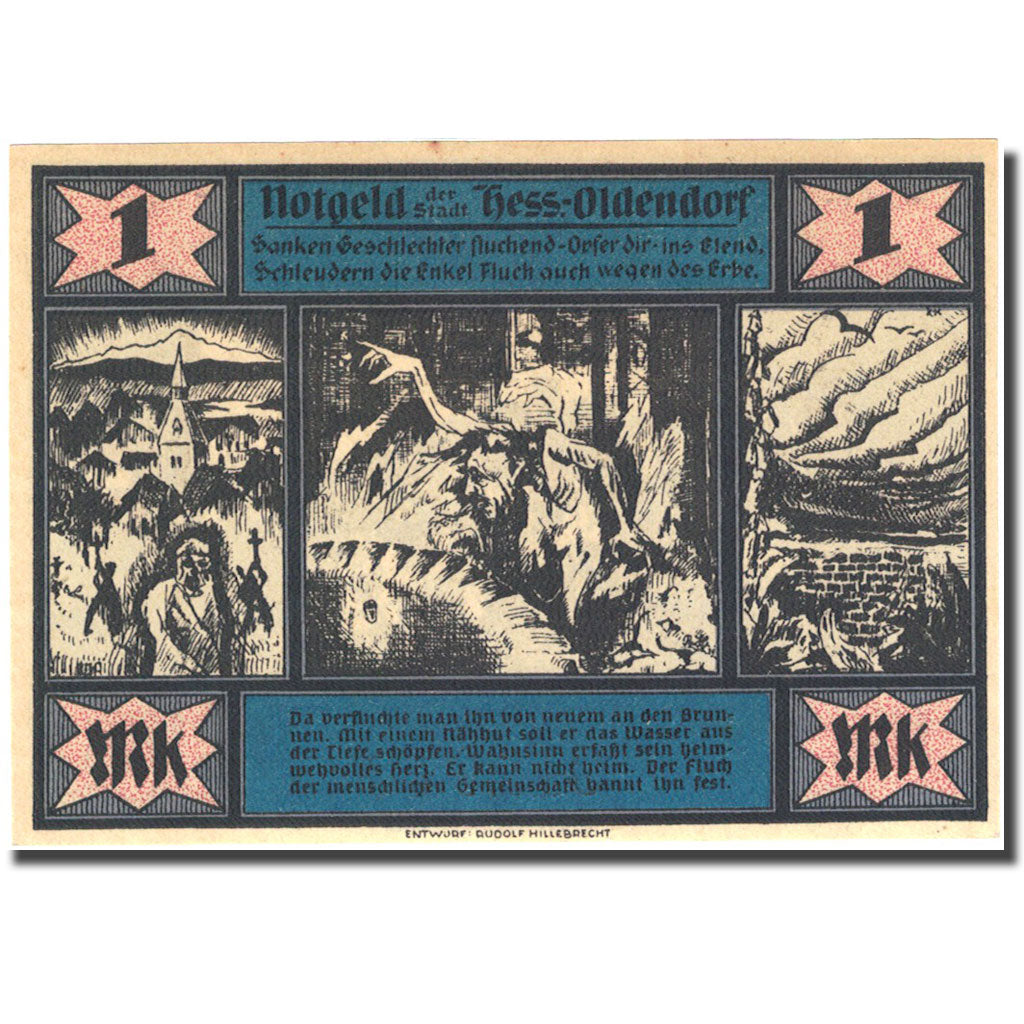 Billet, Allemagne, Hessisch Oldendorf, 1 Mark, personnage 3, 1921 SPL Mehl 606.1