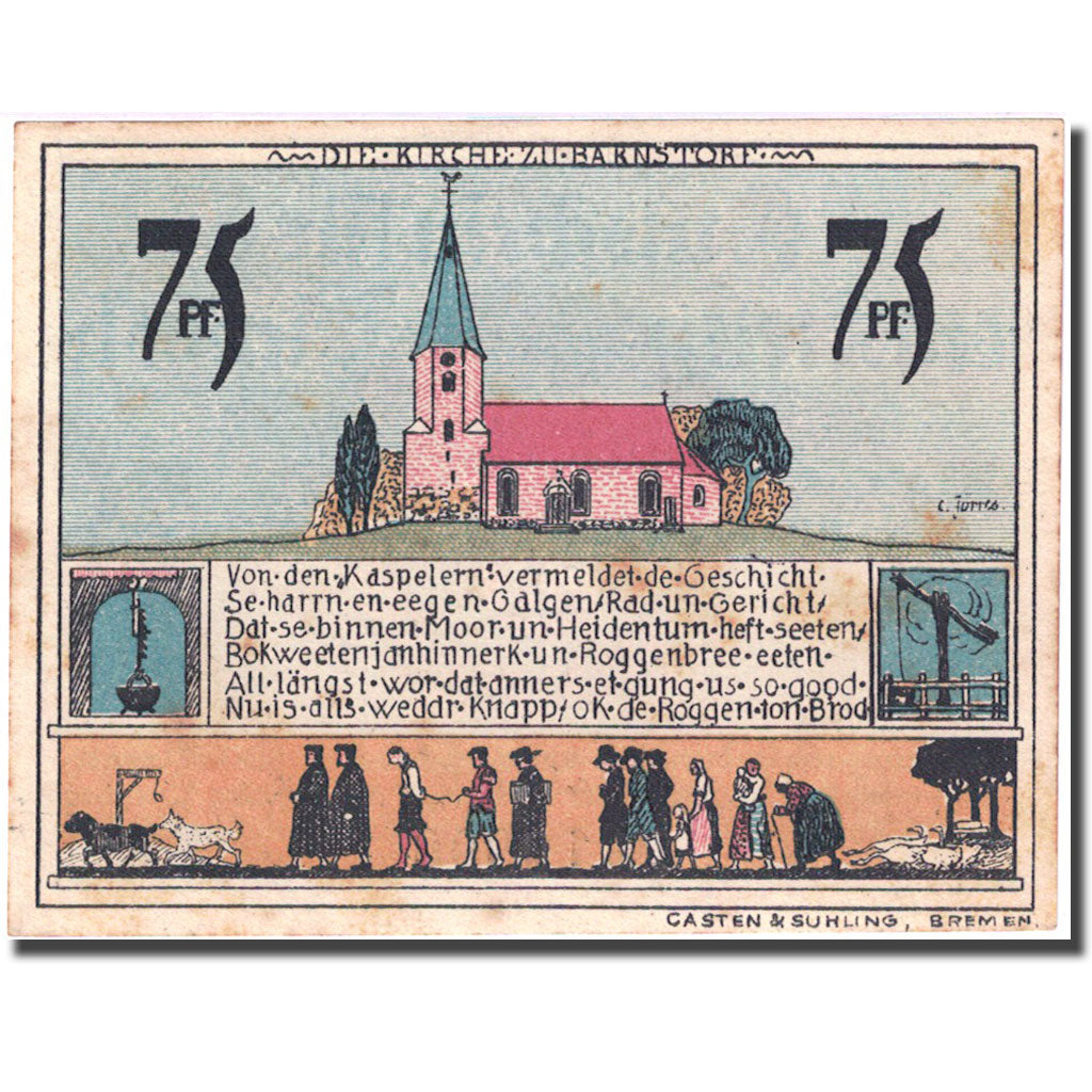 Banconote, Germania, Diepholz, 75 Pfennig, Eglise 1921-08-15, SPL- Mehl 273.3a