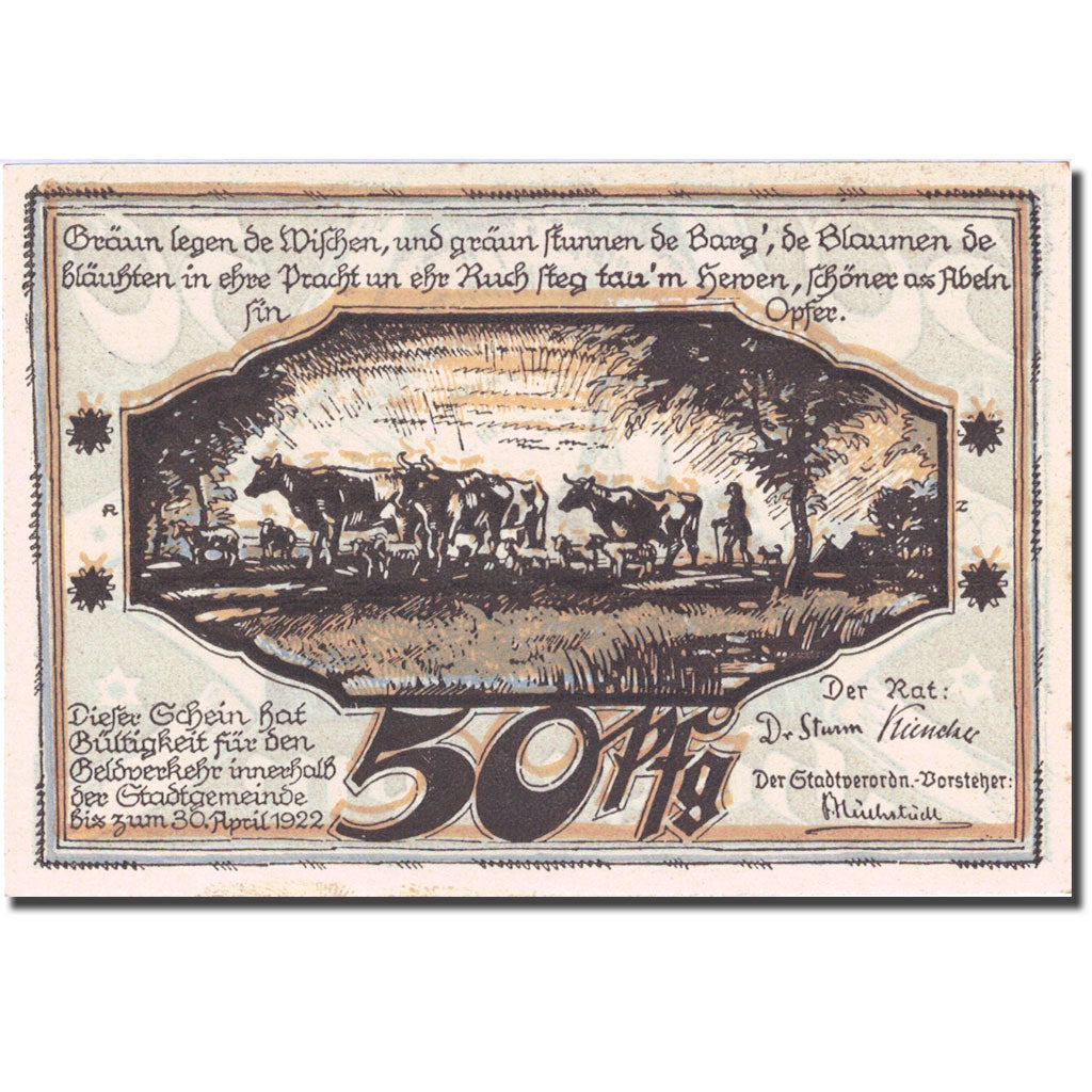 Geldschein, Deutschland, Hagenow, 50 Pfennig, agriculteur, 1922 UNZ- Mehl 500.2