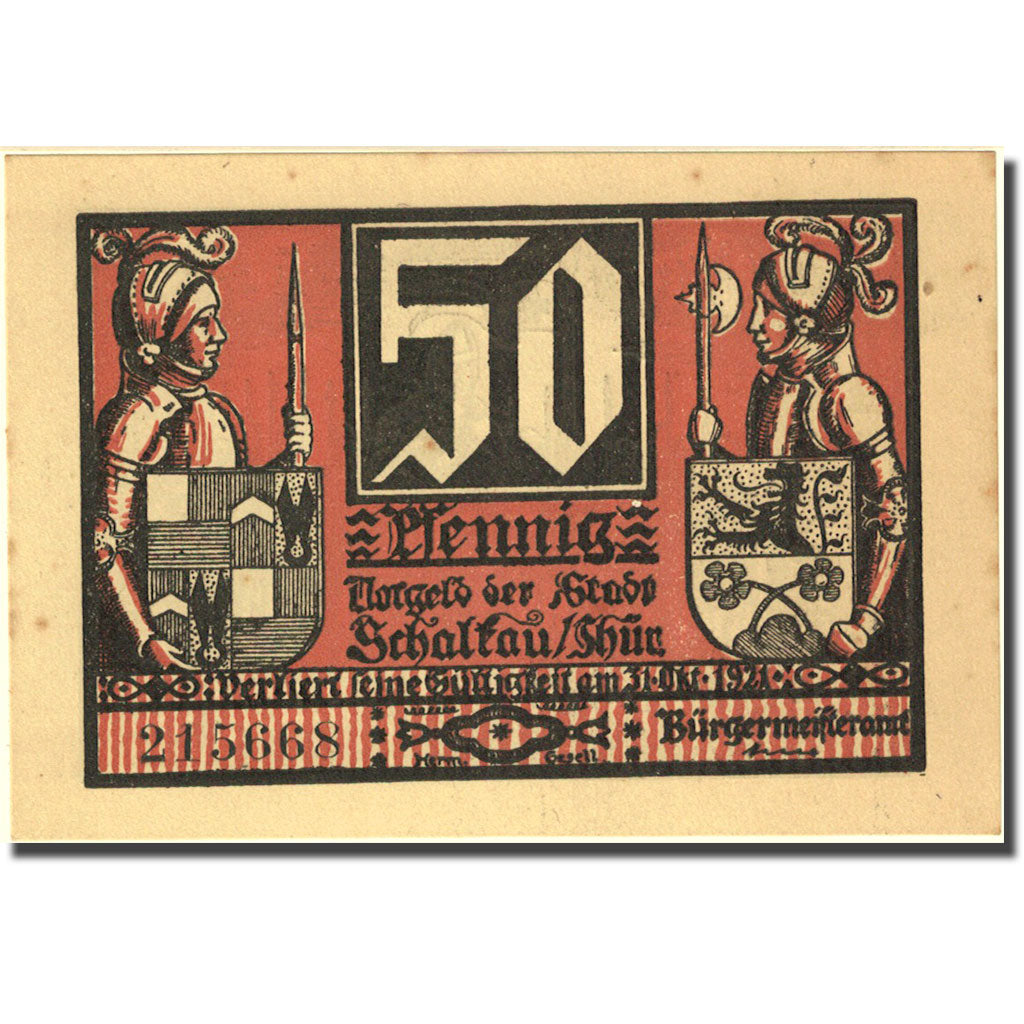 Geldschein Deutschland Schalkau 50Pfennig chevalier 2 1921 braun UNZ Mehl 1171.1