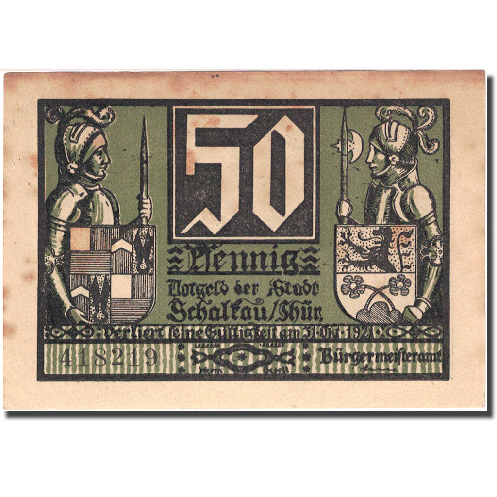 Billet, Allemagne, Schalkau, 50 Pfennig, château, 1921 vert SUP Mehl 1171.1