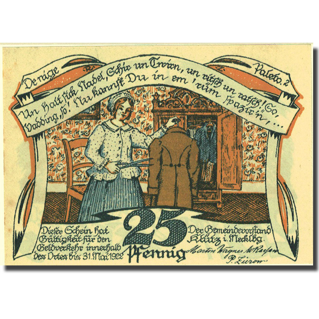 Banknote, Germany, Klütz, 25 Pfennig, Eglise, 1922 UNC(60-62) Mehl 709.1