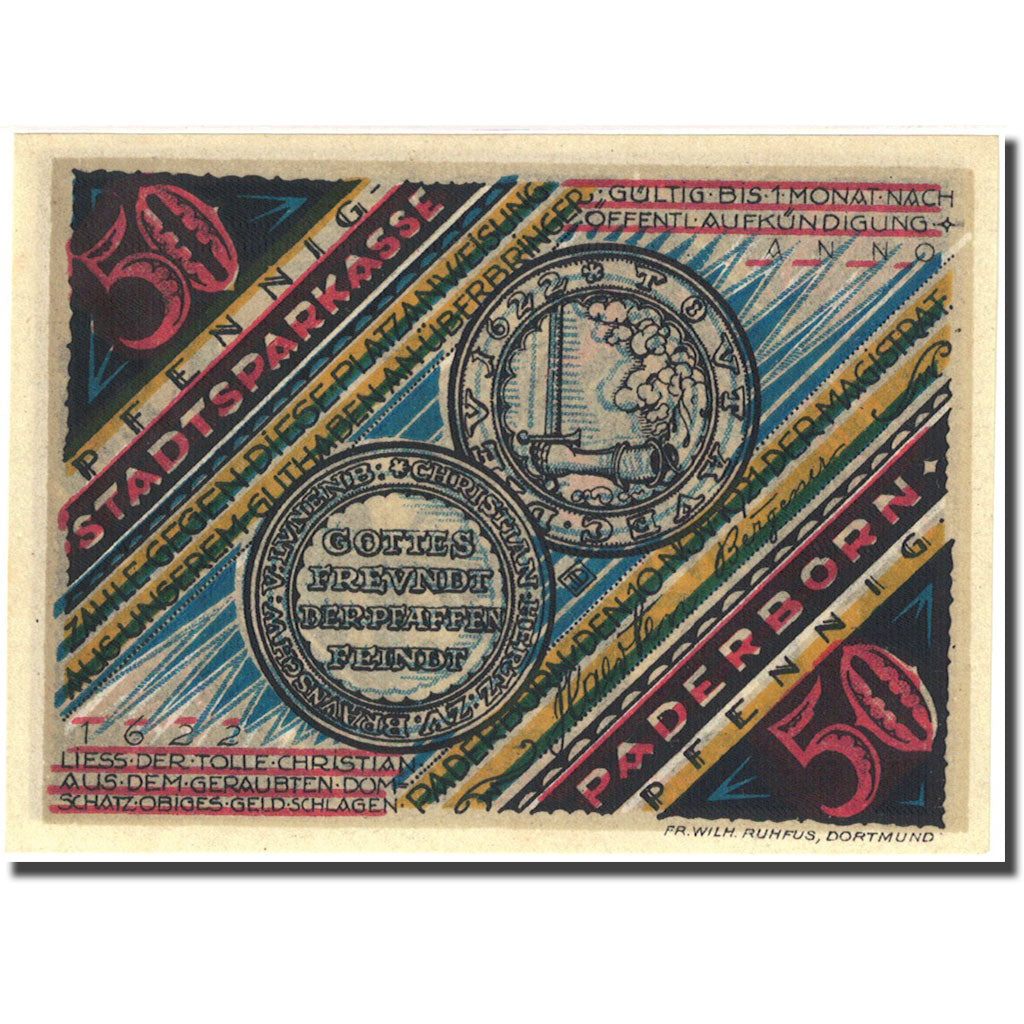Banconote, Germania, Paderborn, 50 Pfennig, personnage 1, 1921 SPL Mehl 1043.3