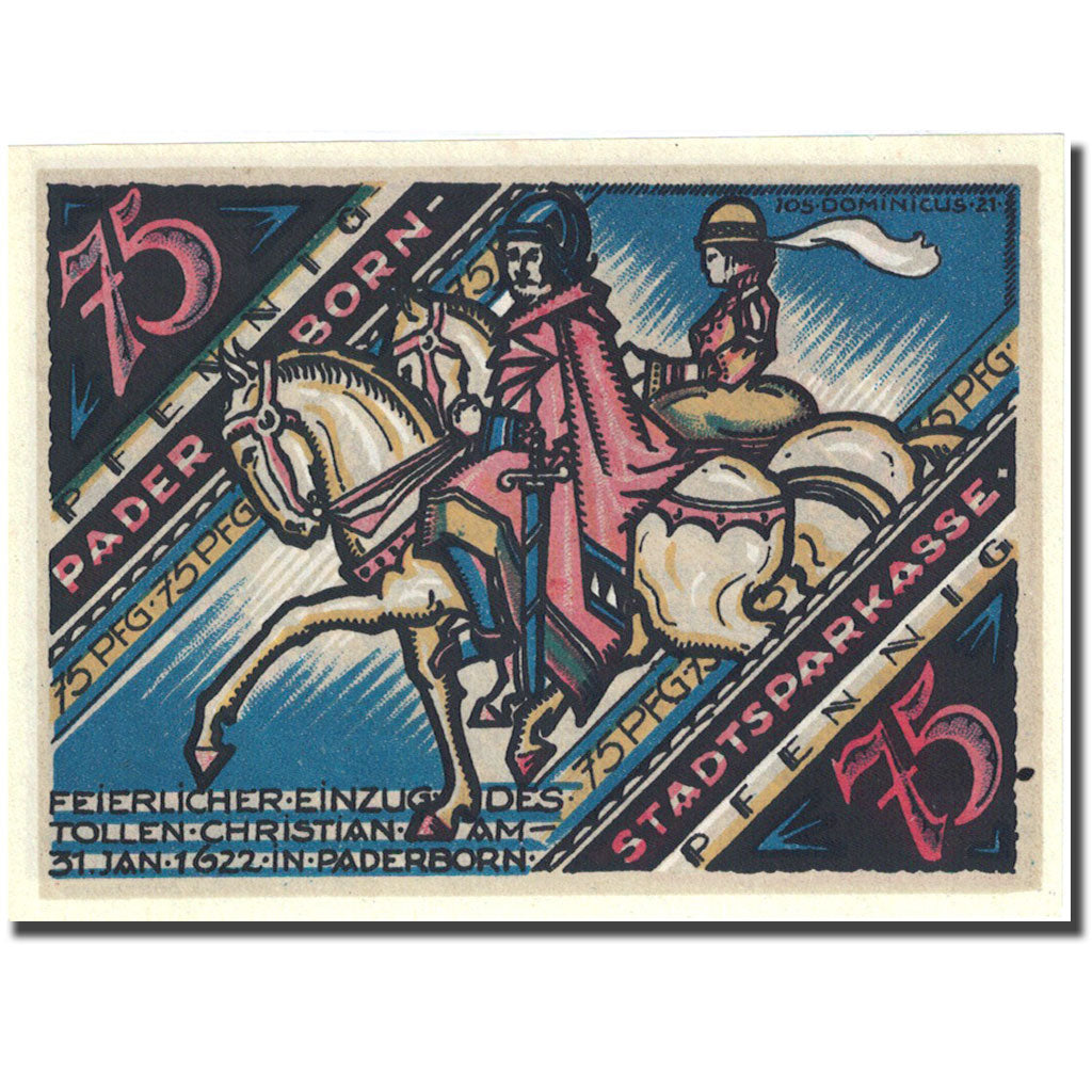 Banknote, Germany, Paderborn, 75 Pfennig, personnage 2, 1921 UNC(63) Mehl 1043.3