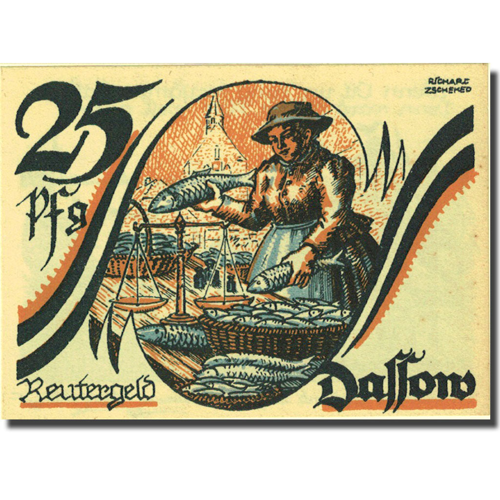 Banknote, Germany, Dassow, 25 Pfennig, pêcheur, 1922 UNC(63) Mehl 260.1