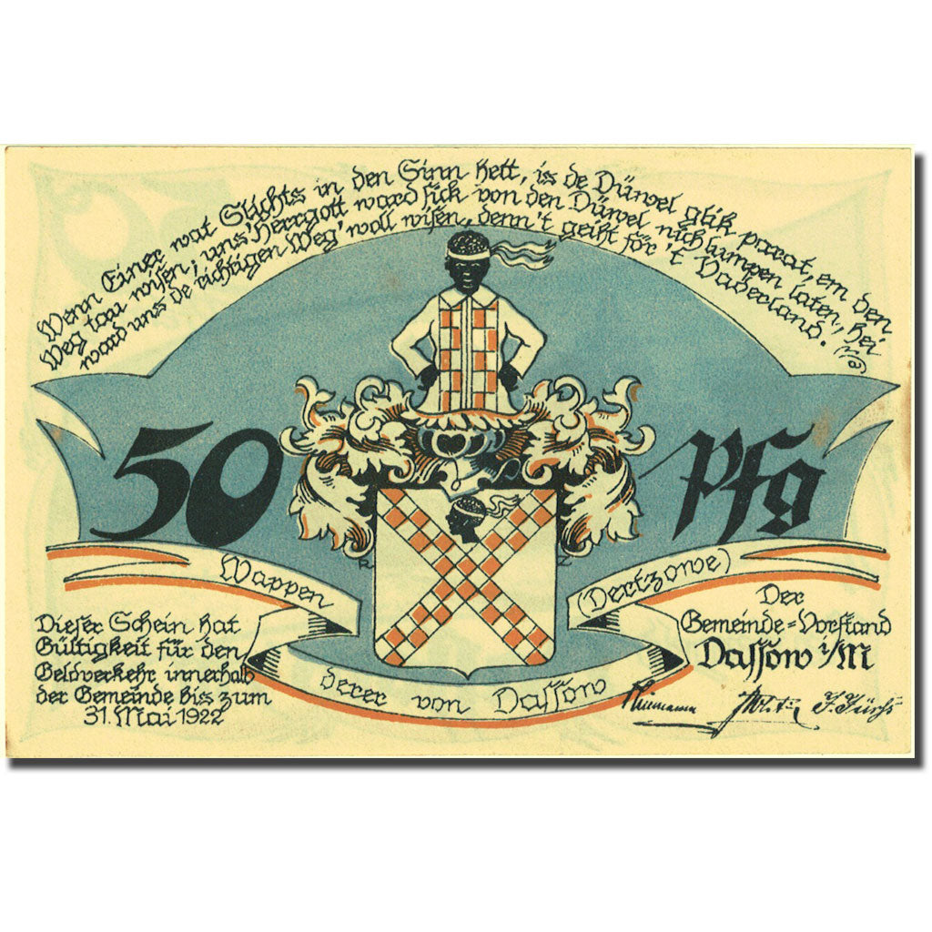 Banknote, Germany, Dassow, 50 Pfennig, Blason, 1922 UNC(63) Mehl 260.1