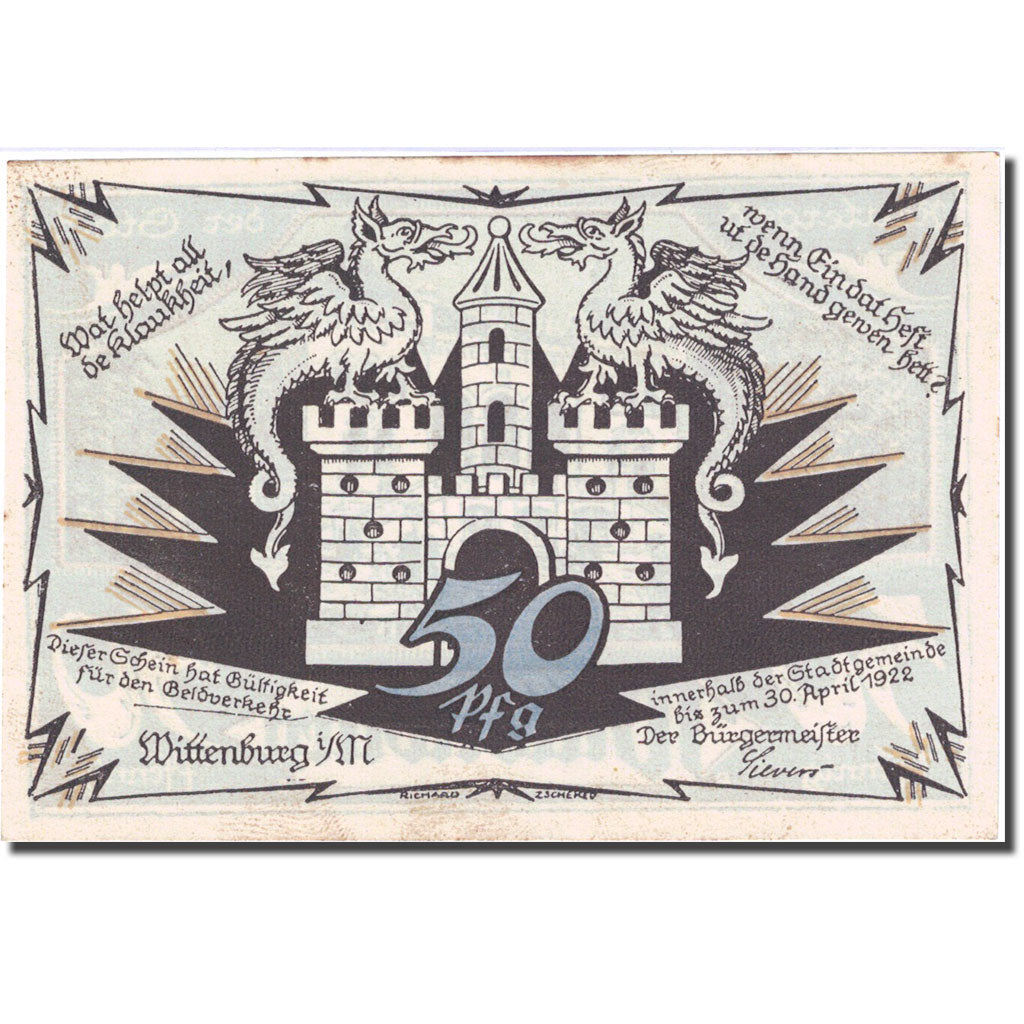Banknote, Germany, Wittenburg, 50 Pfennig, château, 1922 AU(55-58) Mehl 1445.1