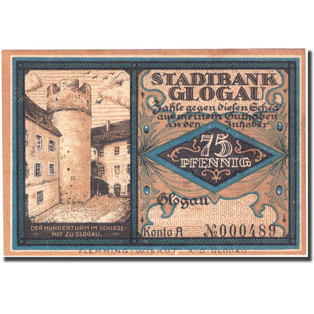 Banknote, Germany, Glogau, 75 Pfennig, château, 1922, UNC(63), Mehl:440.1