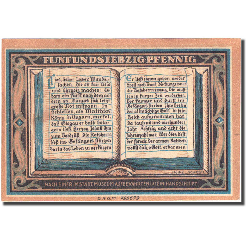 Banknote, Germany, Glogau, 75 Pfennig, château, 1922, UNC(63), Mehl:440.1