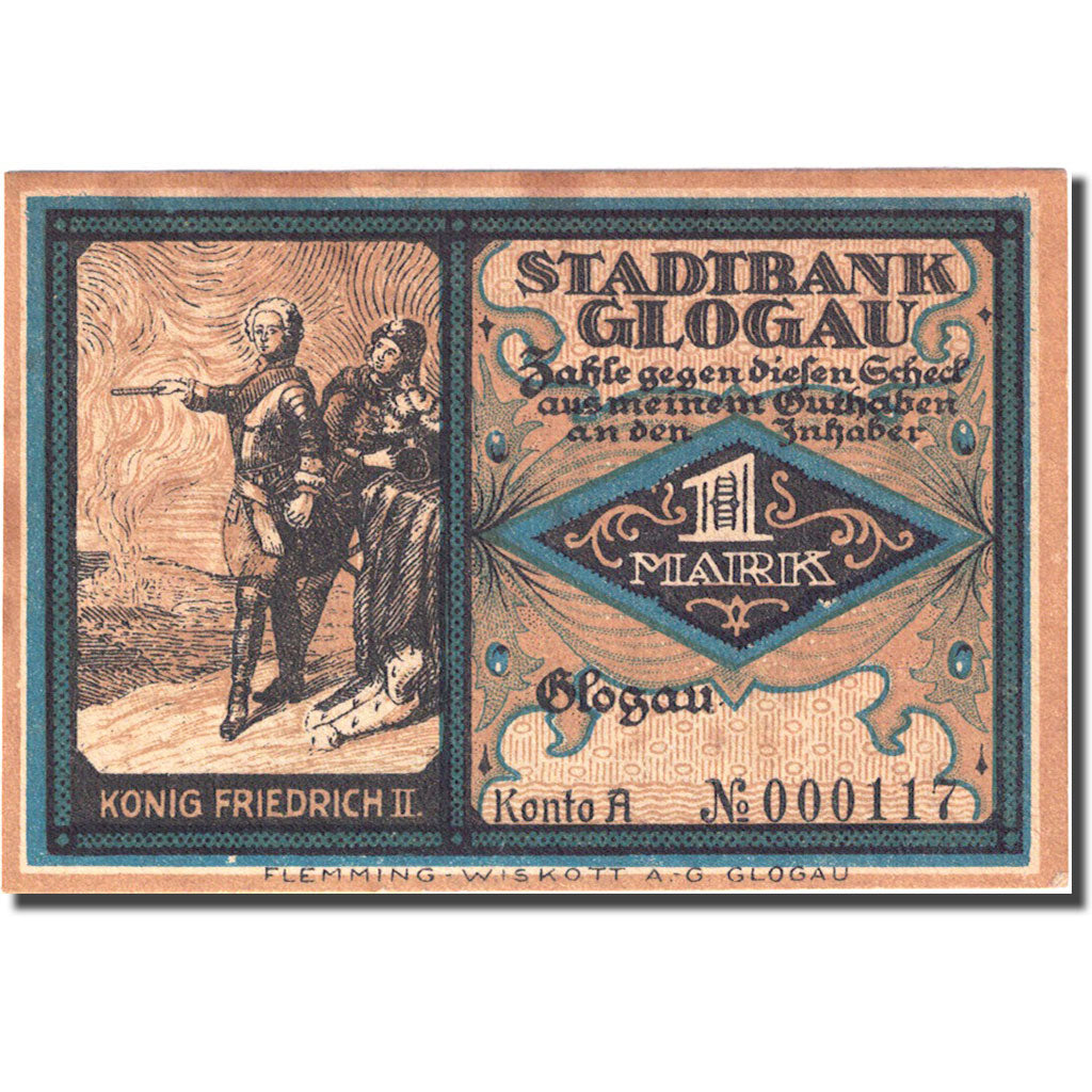 Banknote, Germany, Glogau, 1 Mark, Bataille, 1922, UNC(60-62), Mehl:440.1