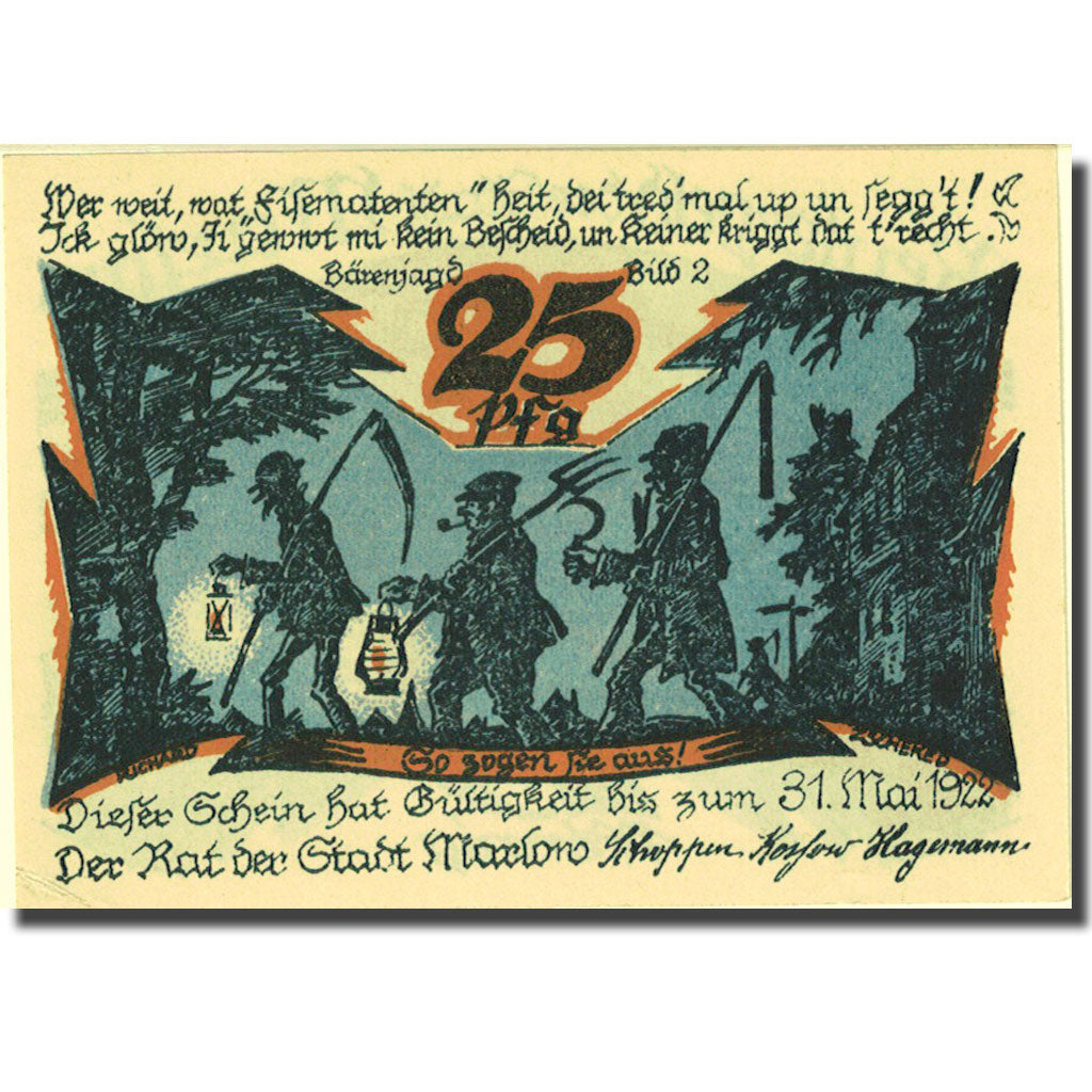 Geldschein, Deutschland, Marlow, 25 Pfennig, personnage 1, 1922 UNZ- Mehl 872.1