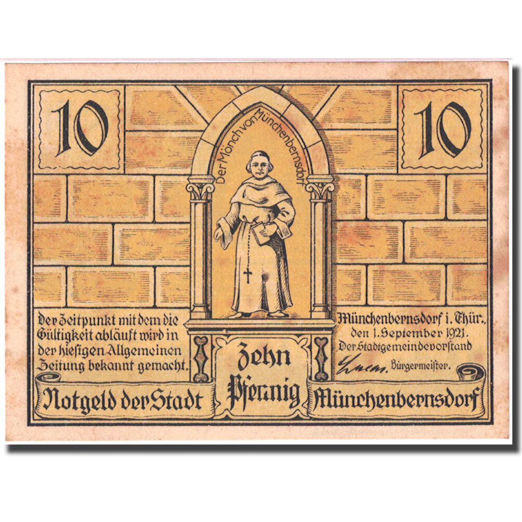 Banknote, Germany, Münchenbernsdorf, 10 Pfennig, personnage AU(55-58) Mehl 911.3