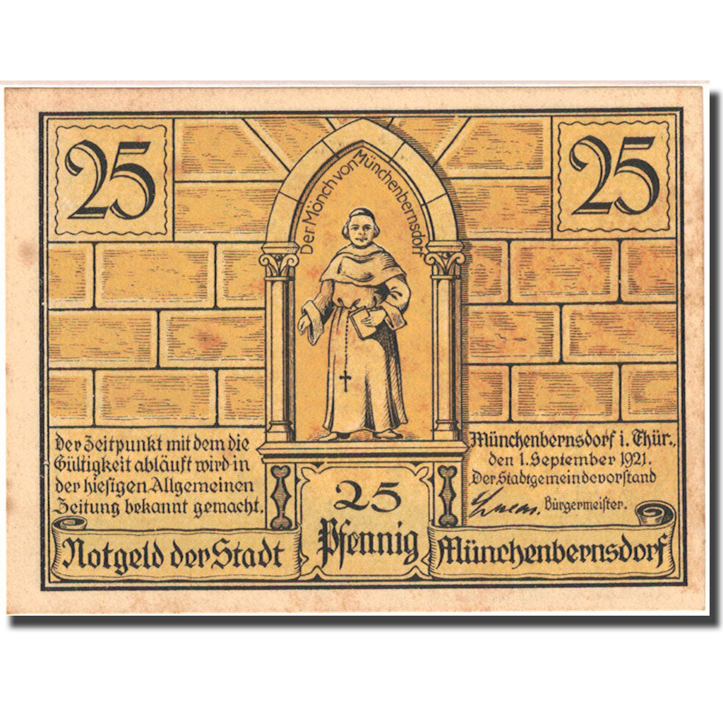 Banknote, Germany, Münchenbernsdorf, 25 Pfennig 1921 AU(55-58) Mehl 911.3