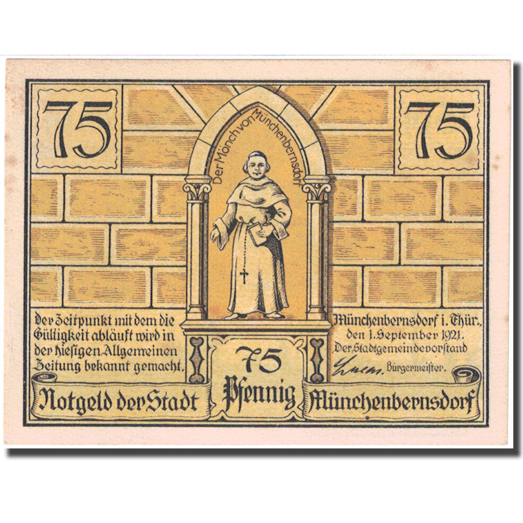 Banknote, Germany, Münchenbernsdorf 75 Pfennig, cheval 1921 AU(55-58) Mehl 911.3