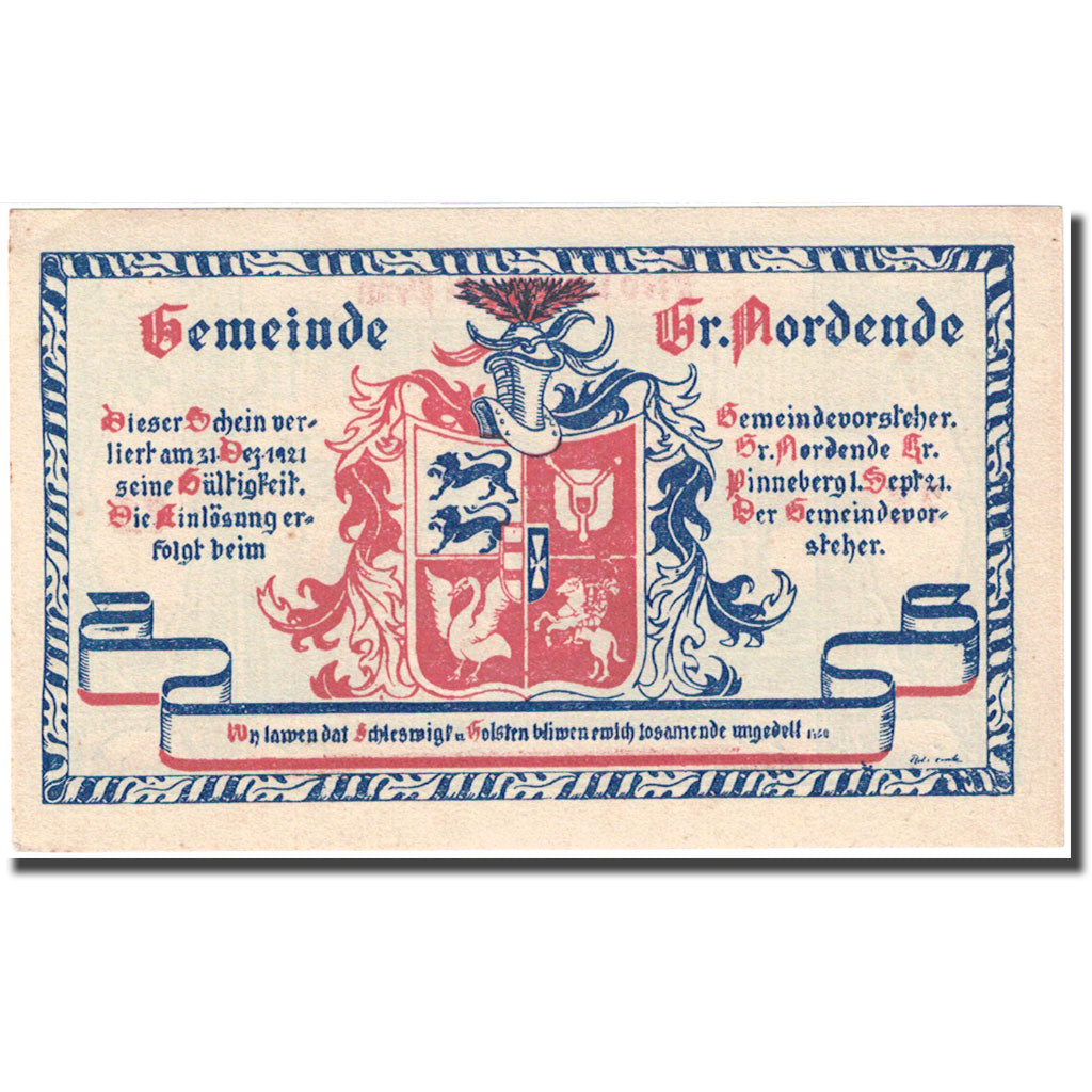 Banconote, Germania, Gross Nordende, 75 Pfennig, cheval 1921 SPL Mehl 484.1a