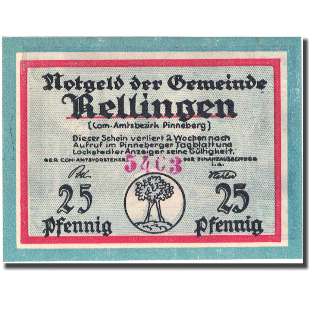 Banknote, Germany, Rellingen, 25 Pfennig, village, 1921, UNC(63), Mehl:1113.1