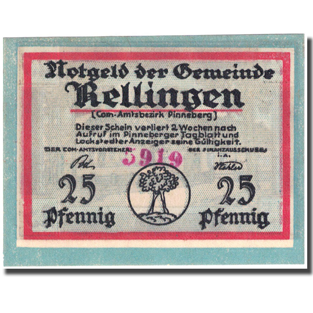 Banknote, Germany, Rellingen, 25 Pfennig, Maison, 1921, UNC(63), Mehl:1113.1