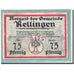 Banconote, Germania, Rellingen, 75 Pfennig, village, 1921, SPL, Mehl:1113.1