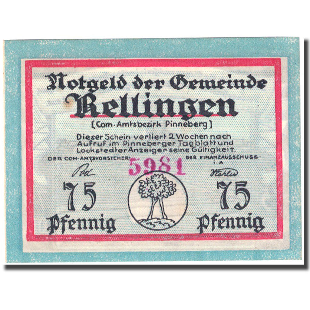Banknote, Germany, Rellingen, 75 Pfennig, village 1, 1921, UNC(63), Mehl:1113.1
