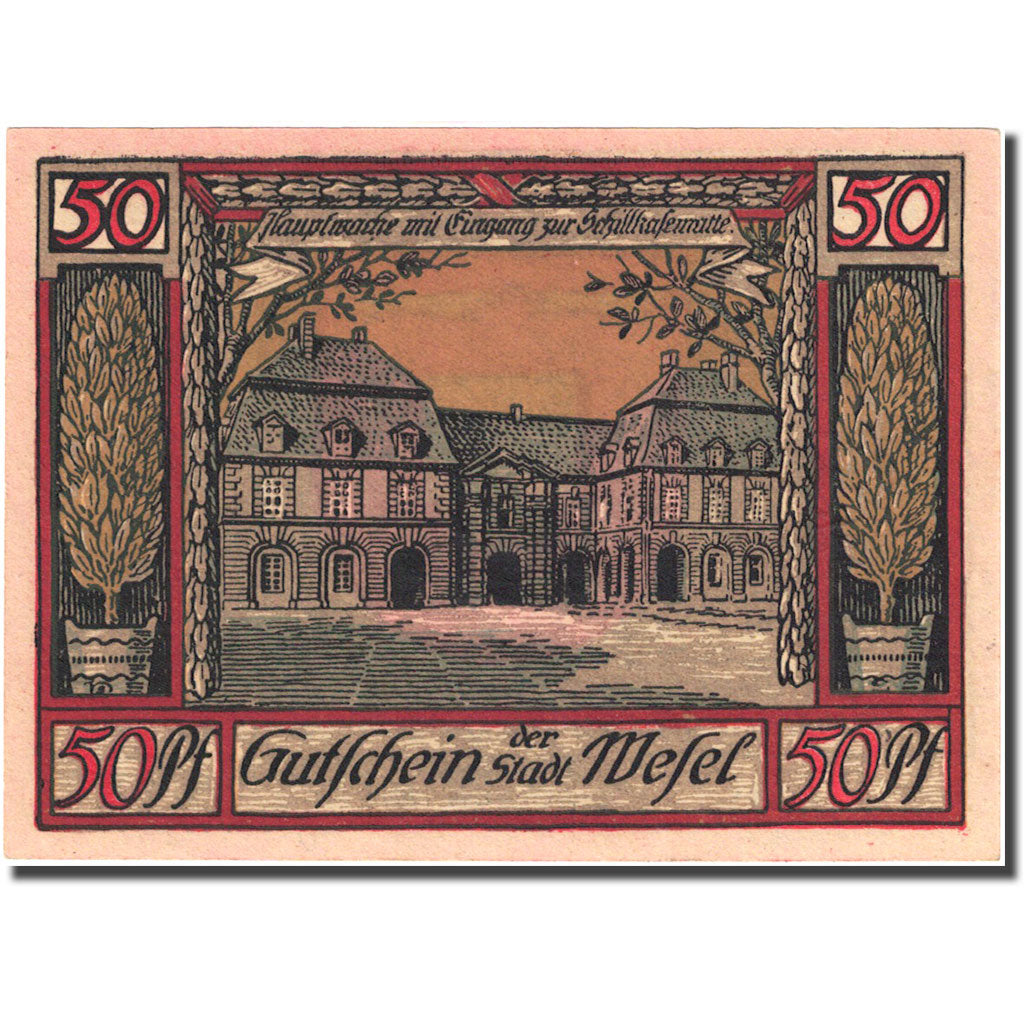 Banknote, Germany, Wesel, 50 Pfennig, château, 1921, UNC(63), Mehl:1409.1a