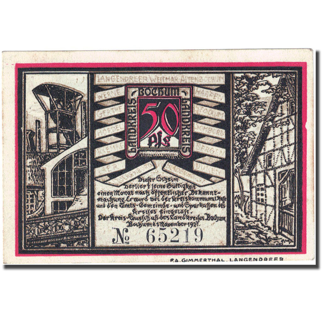Banconote, Germania, Bochum, 50 Pfennig, mineurs, 1921 SPL- Mehl 127.1a