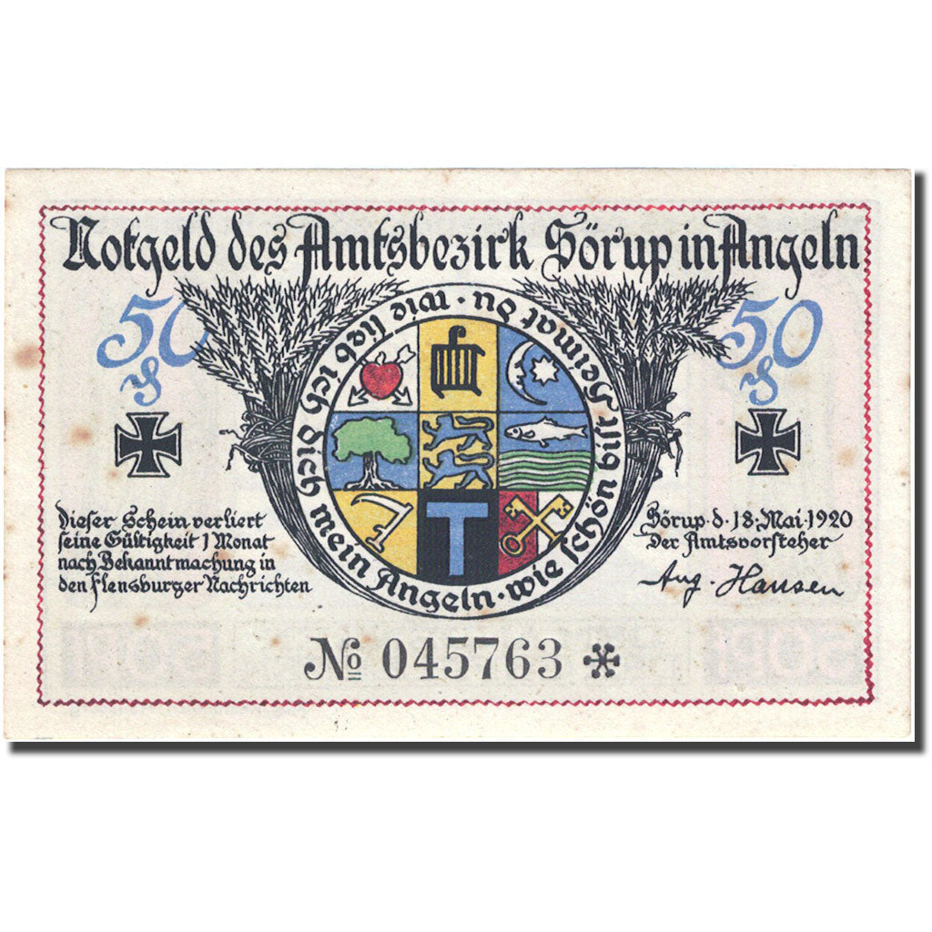 Banknote, Germany, Sörup, 50 Pfennig, Monument, 1920 AU(55-58) Mehl 1231.1a