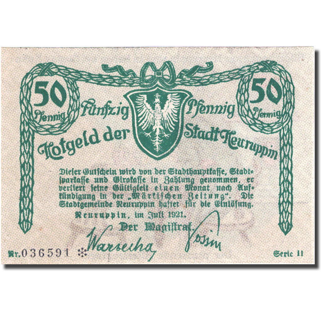 Banknote, Germany, Neuruppin, 50 Pfennig, personnage 1, 1921, UNC(63) Mehl 959.2