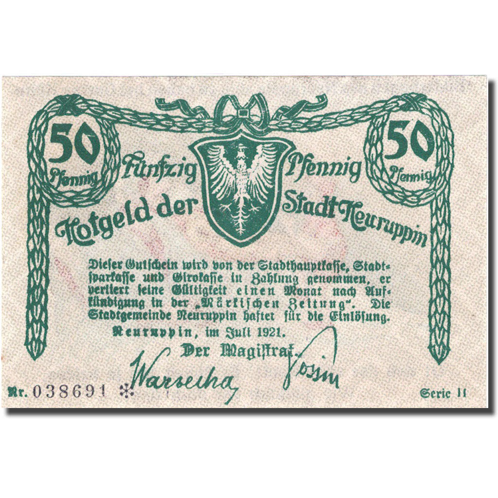 Banknote, Germany, Neuruppin, 50 Pfennig, personnage 2, 1921, UNC(63) Mehl 959.2