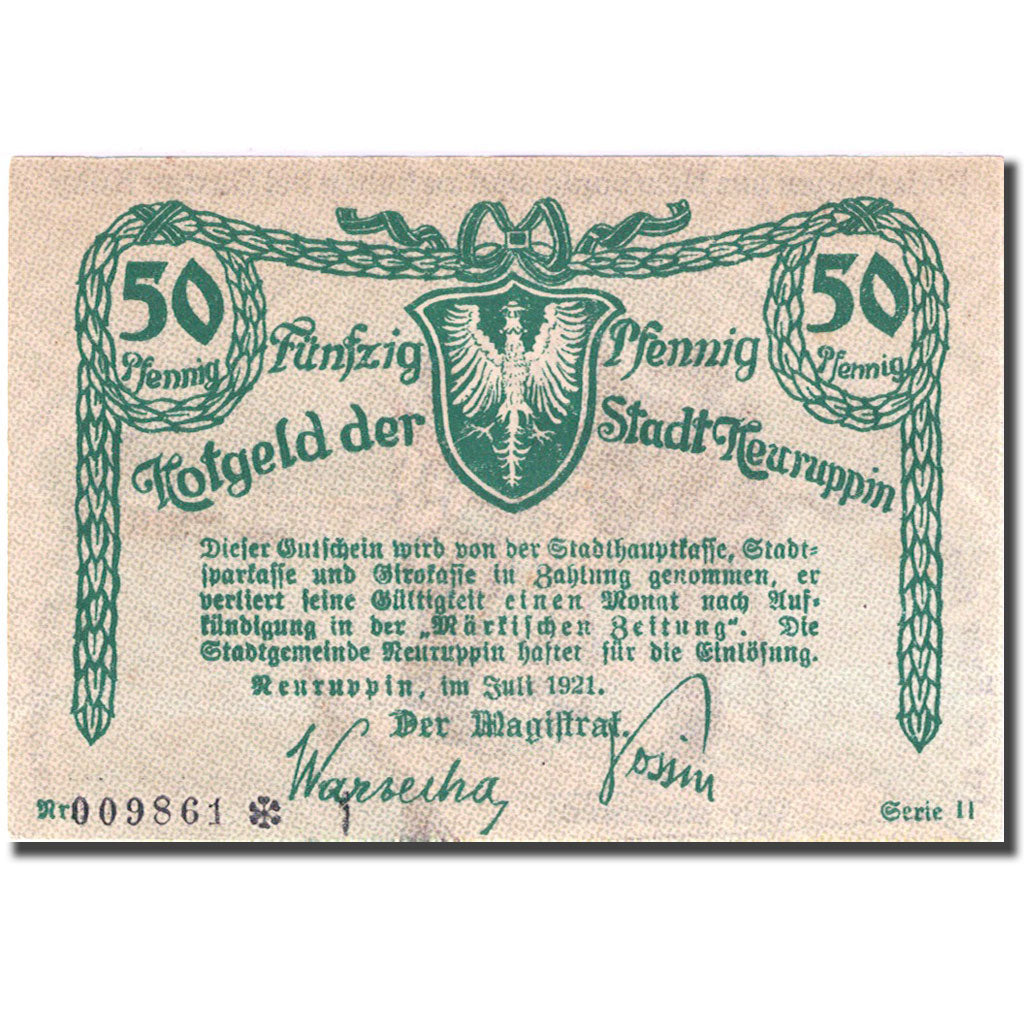 Banknote, Germany, Neuruppin, 50 Pfennig, personnage 3, 1921, UNC(63) Mehl 959.2