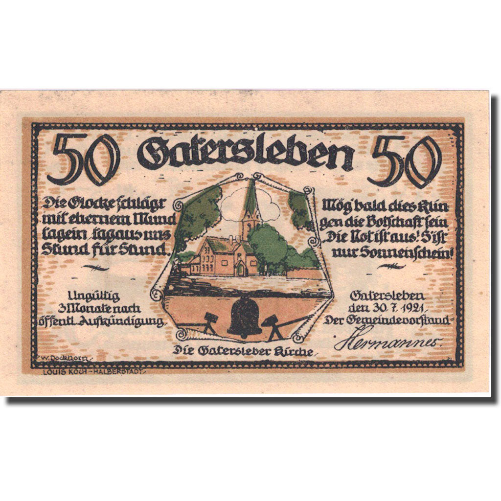 Banconote, Germania, Gatersleben, 50 Pfennig, personnage 2, 1921 SPL Mehl 409.1