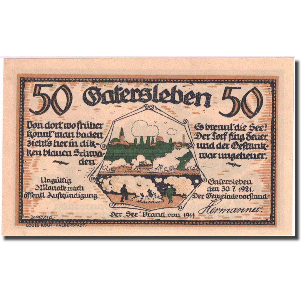 Banknote, Germany, Gatersleben, 50 Pfennig personnage 3, 1921 UNC(63) Mehl 409.1
