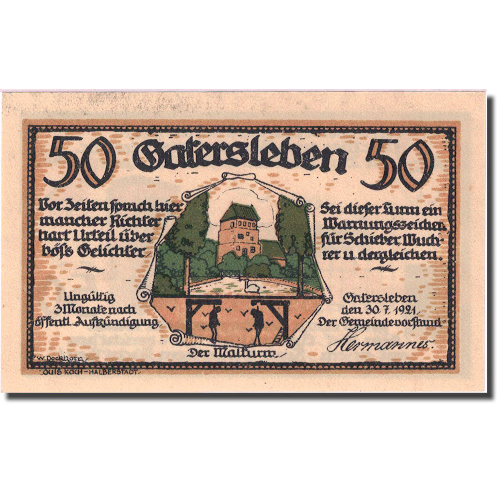 Banknote, Germany, Gatersleben 50 Pfennig, personnage 4, 1921 UNC(63) Mehl 409.1
