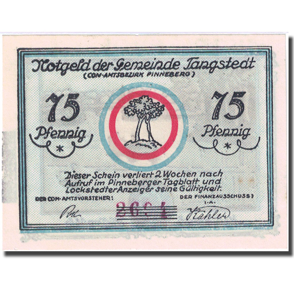Banknote, Germany, Tangstedt, 75 Pfennig, barque, 1921, UNC(63), Mehl:1309.1a