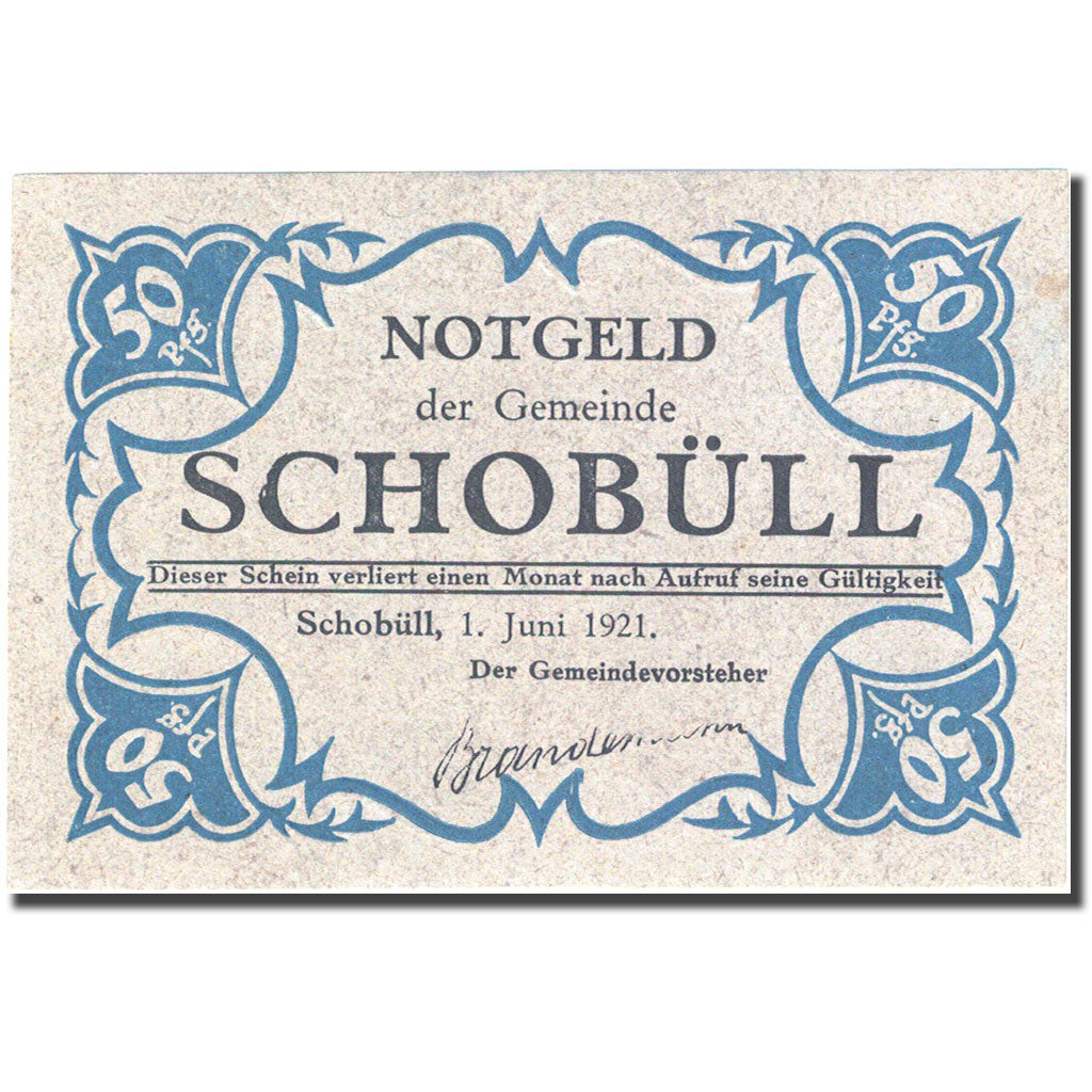 Banknote, Germany, Schobüll, 50 Pfennig, ferme, 1921 UNC(63) Mehl 1194.8