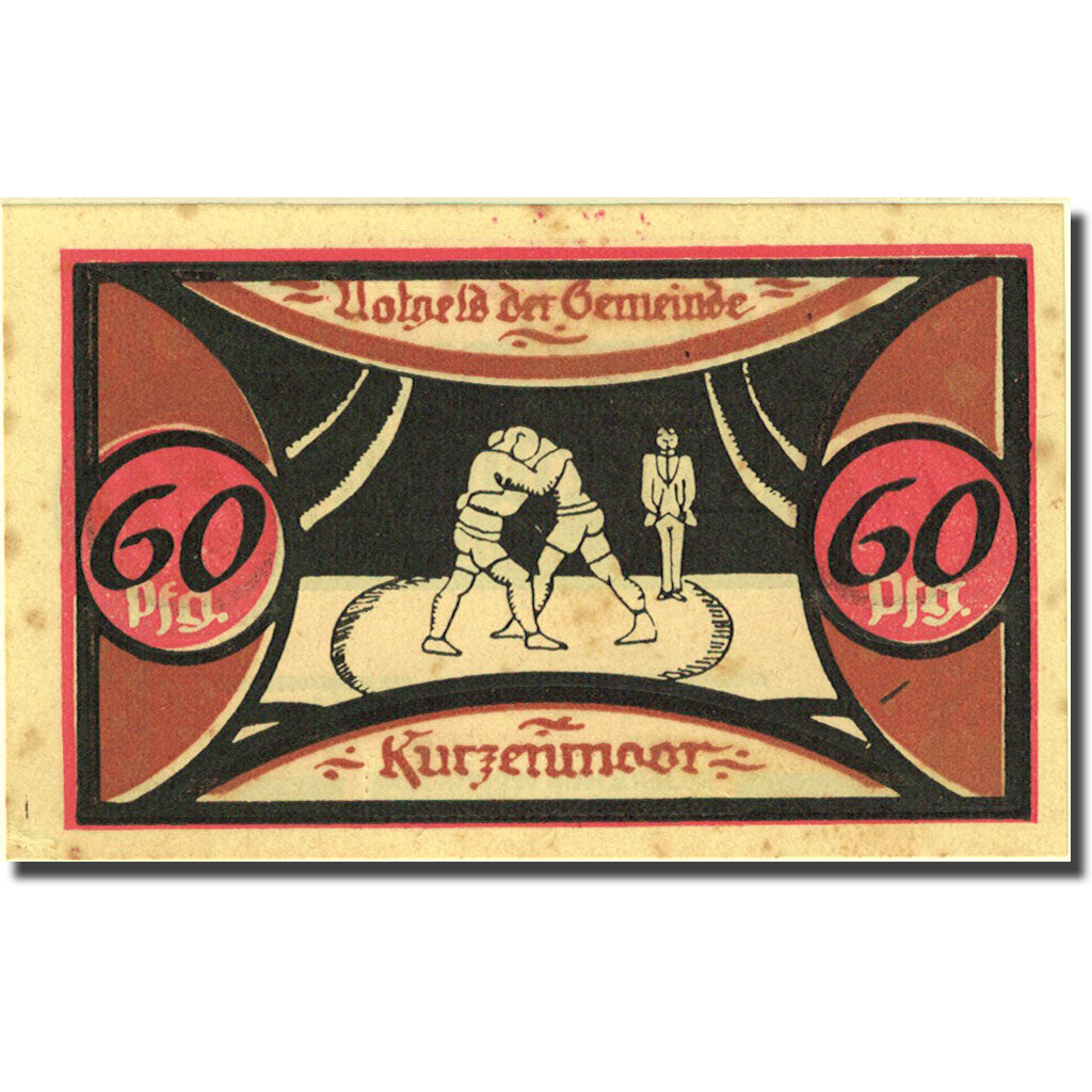 Banknote, Germany, Kurzenmoor, 60 Pfennig, lutteur, 1921 AU(55-58) Mehl 751.1a