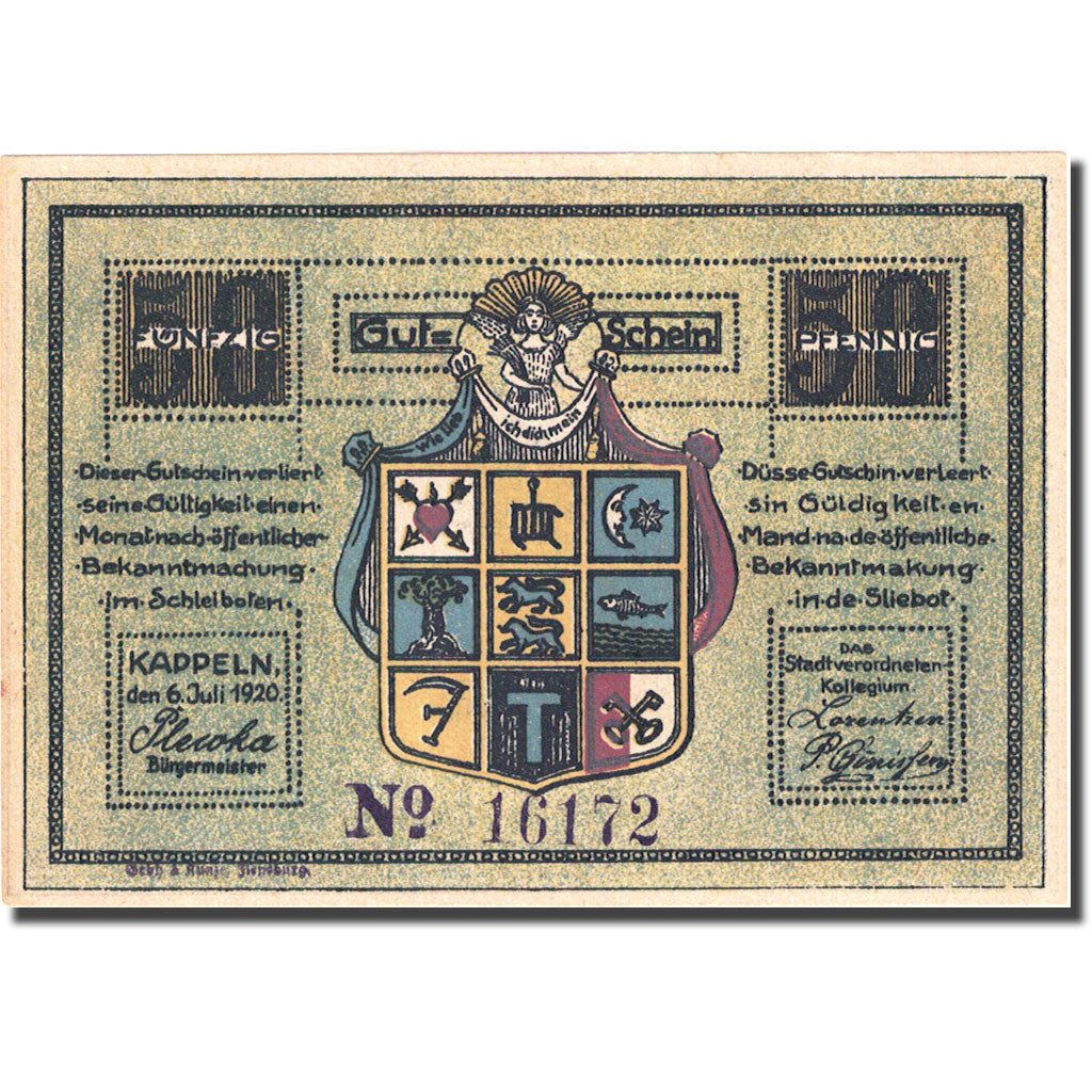Banknote, Germany, Kappeln, 50 Pfennig, pêcheur, 1920 UNC(63) Mehl 677.1c