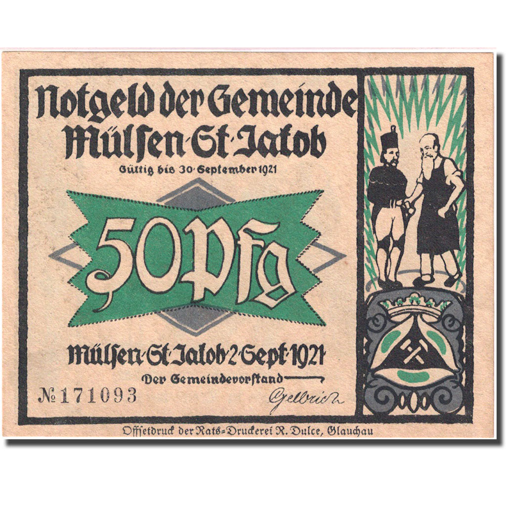 Banconote, Germania, Mülsen St Jacob, 50 Pfennig personnage, 1921 SPL Mehl 906.1